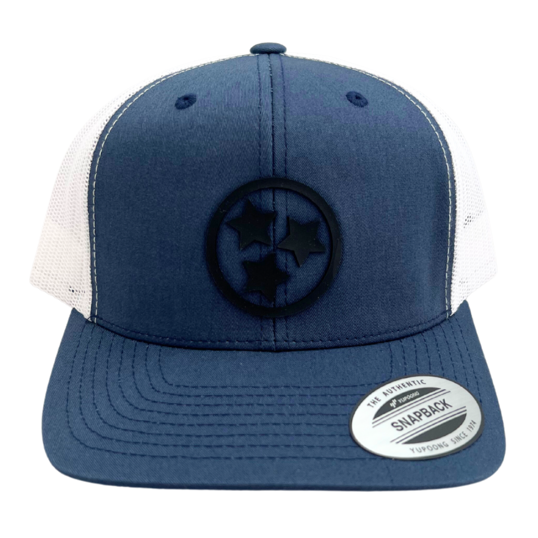 Blue and White Tristar Patch Trucker Hat