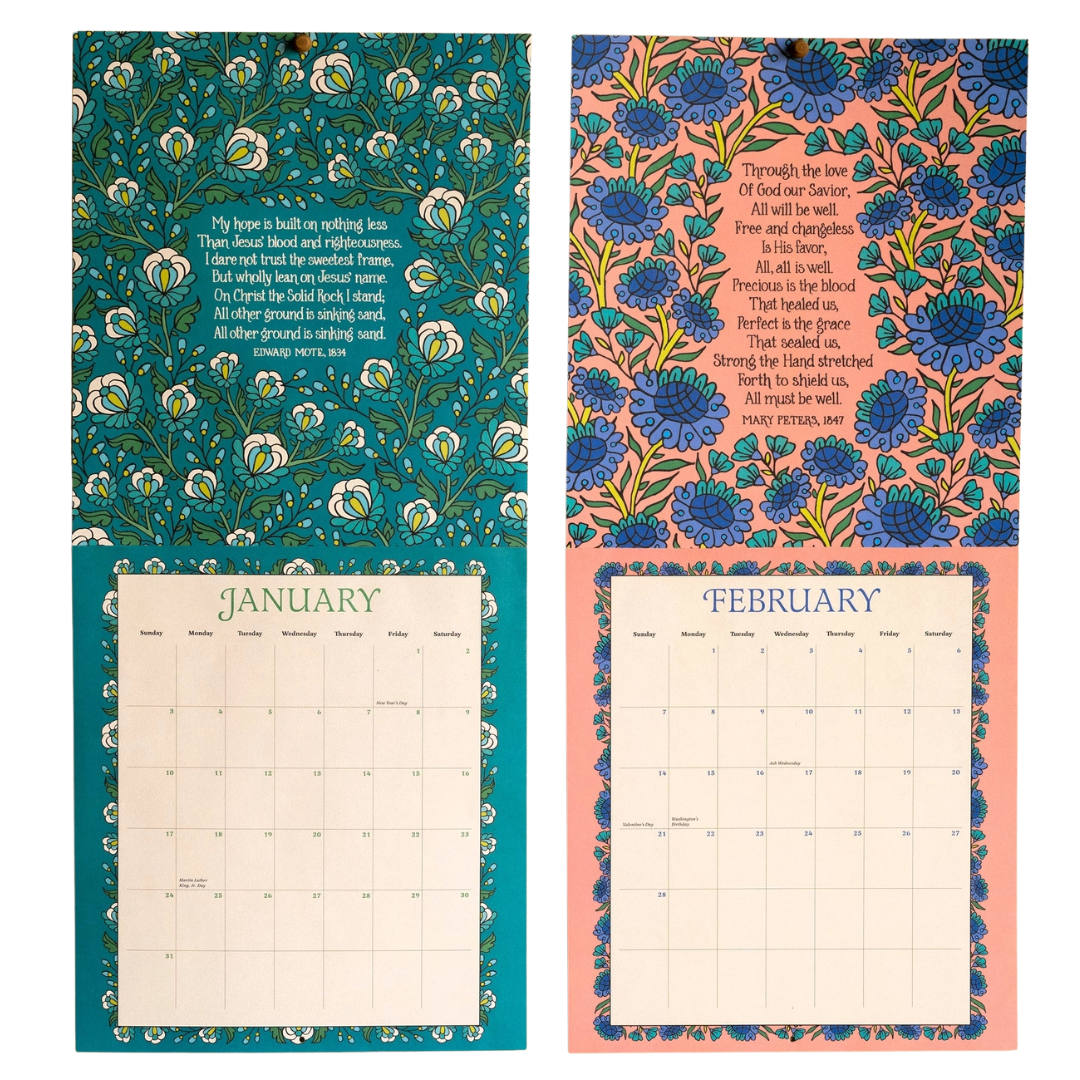 2027 Calendar with Hymns and Floral art