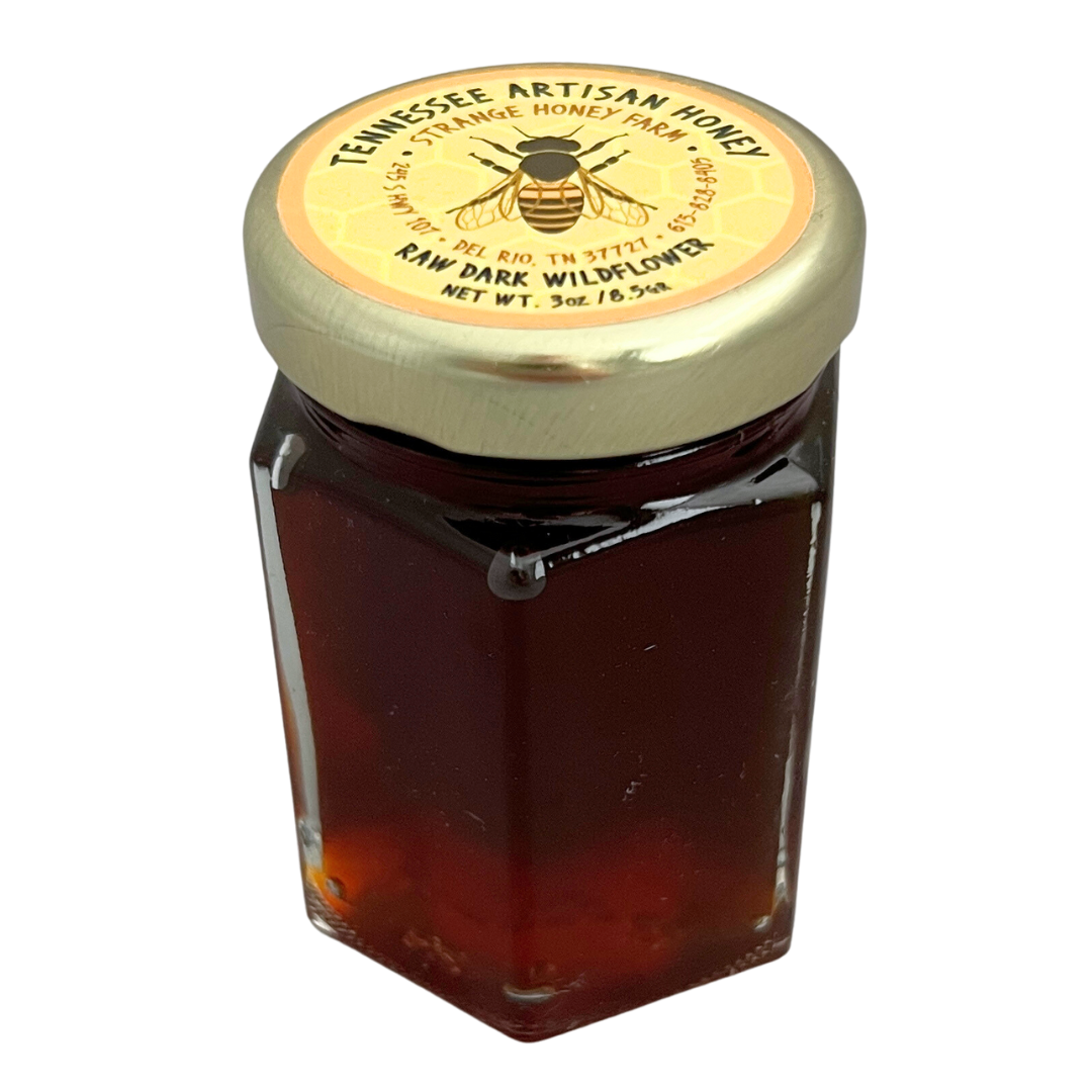 3 oz jar of honey. Gold lid.