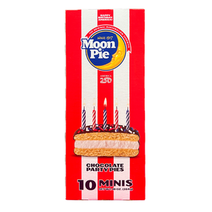Limited edition box of 10 mini chocolate birthday moonpies. 