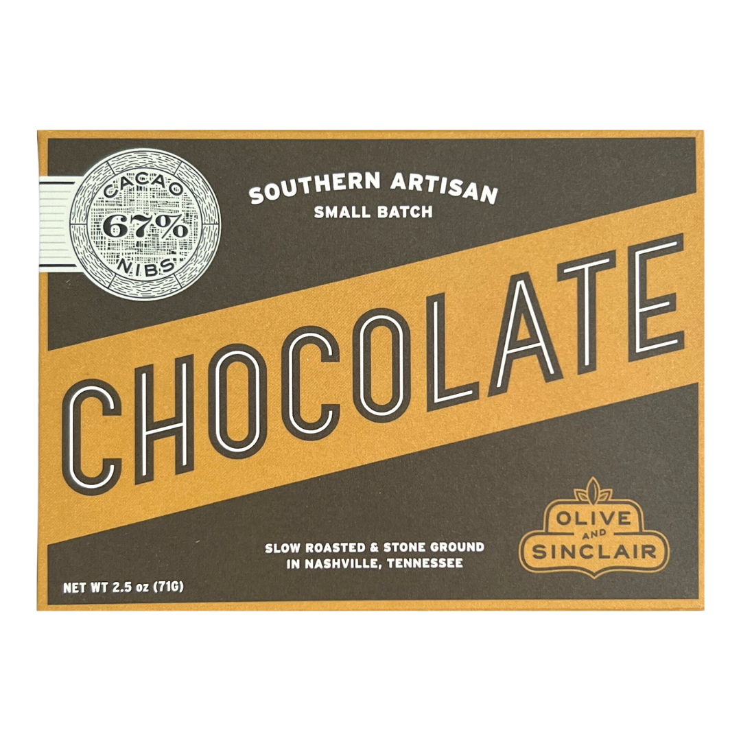 Stone ground dark chocolate bar with cocoa nibs. 