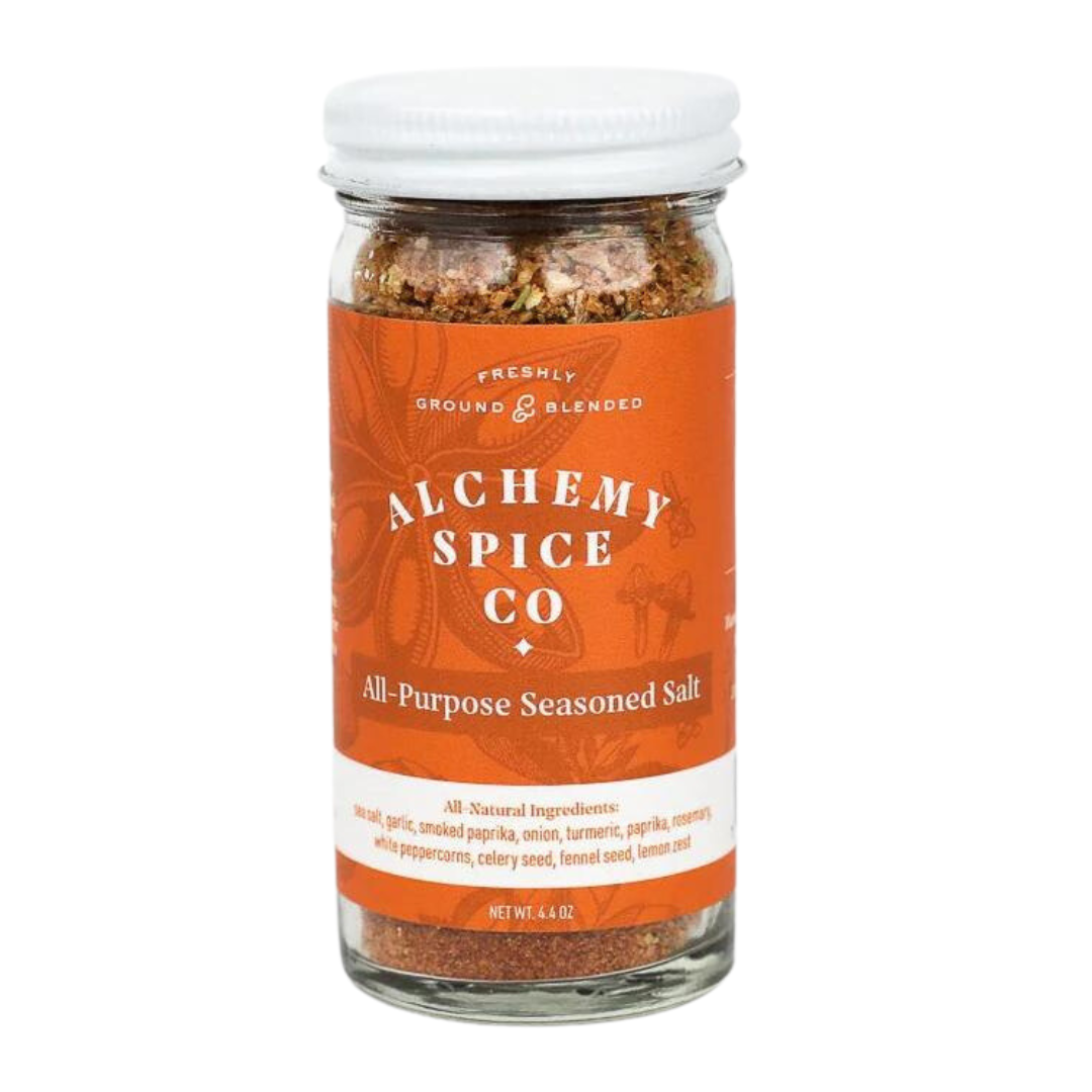 All-Purpose Seasoned Salt 4.4 oz clear bottle. 