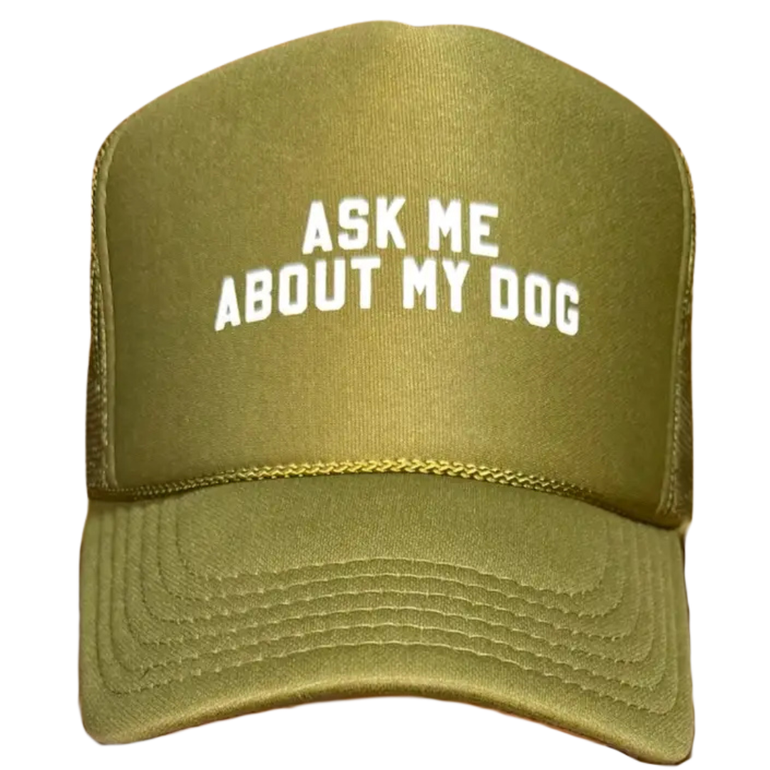 green foamy trucker hat with mesh sides and adjustable back. 