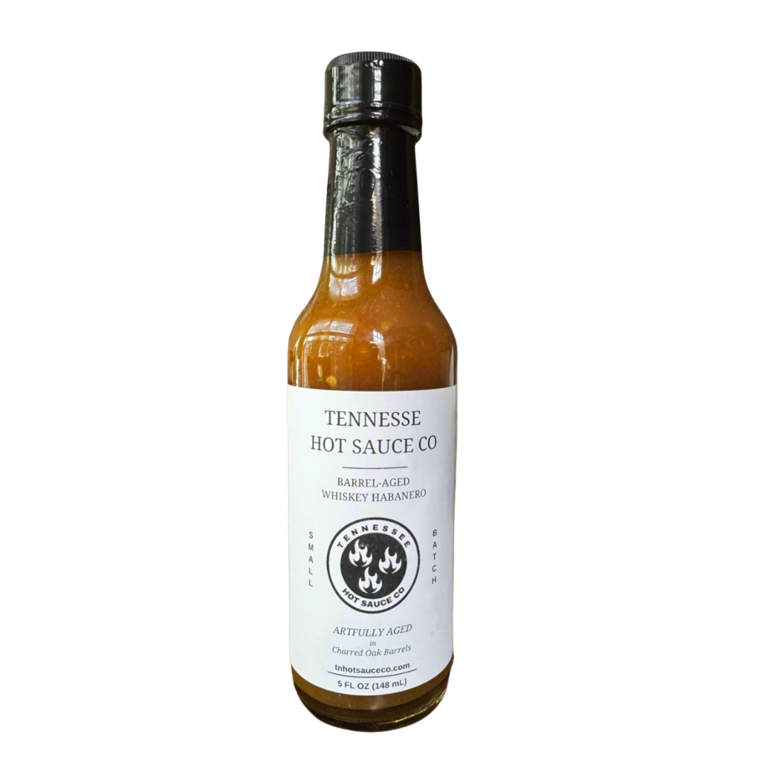 5 fl oz bottle of Barrel Aged Whiskey Habanero Hot Sauce