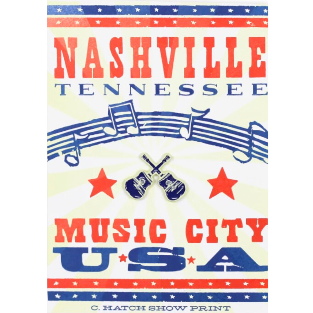 enamel pin of two guitars. 