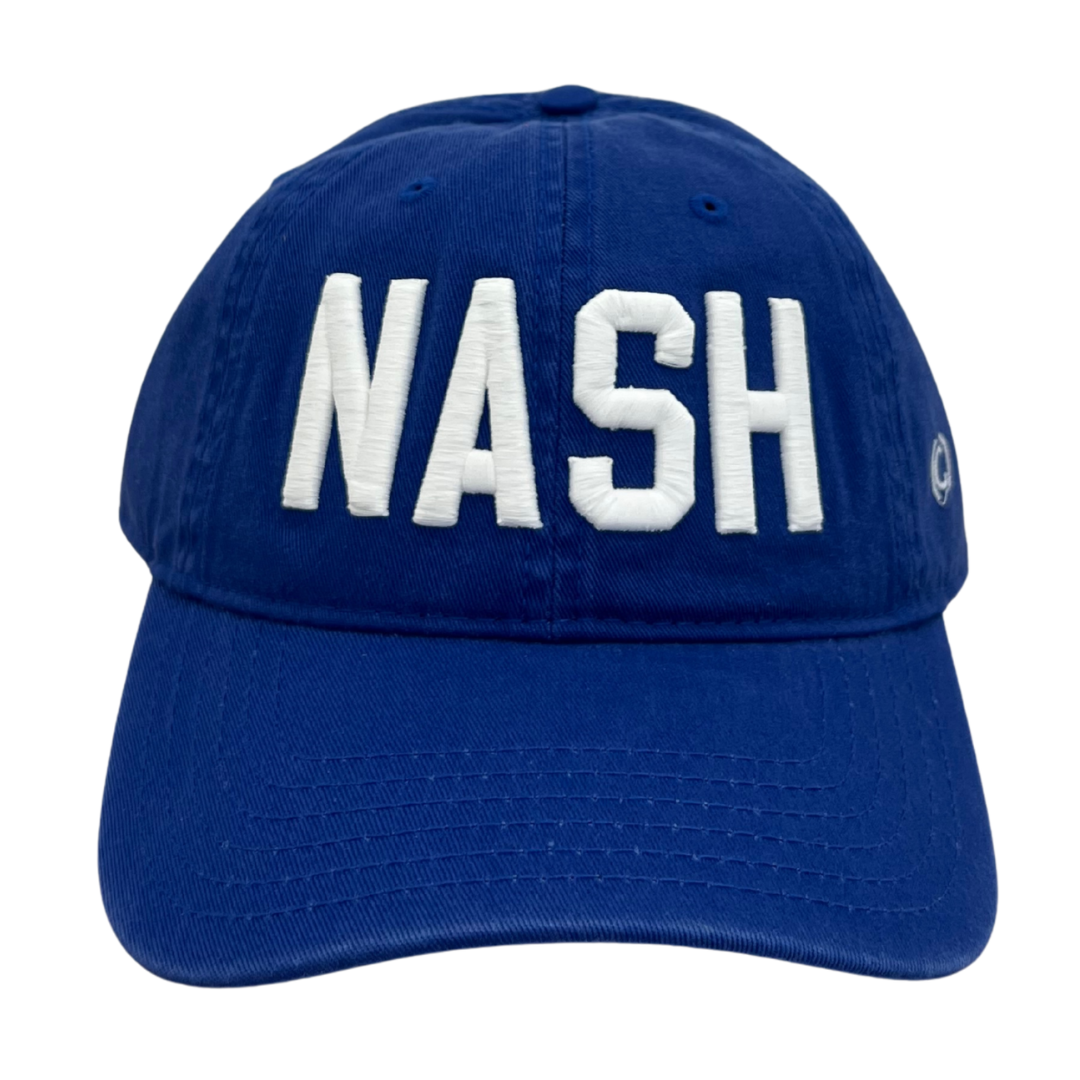 Royal Blue cotton hat with "NASH" embroidered in white