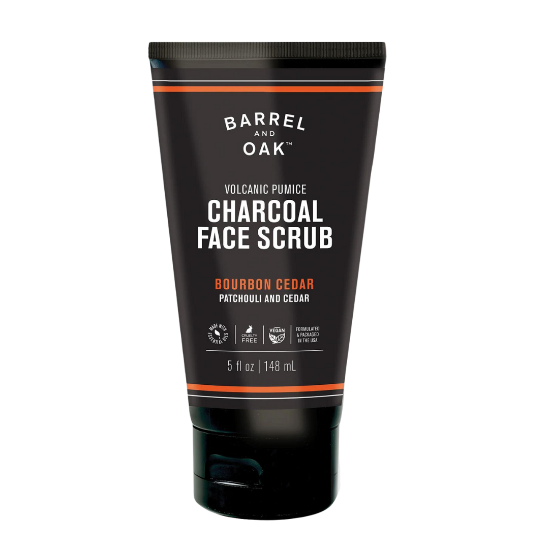 5 fl oz Charcoal Face Scrub scented Bourbon Cedar.
