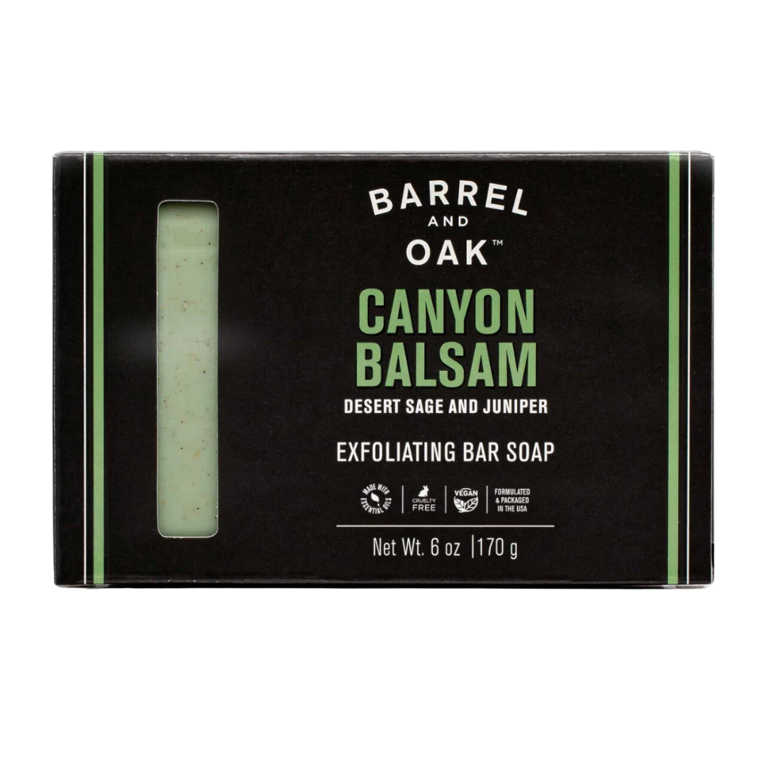 6 oz Exfoliating Soap Bar scented with Balsam and citrus. 