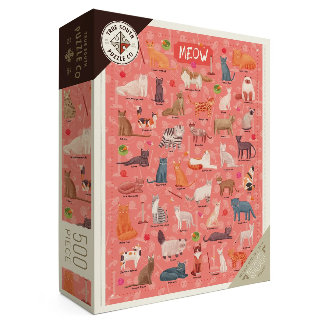 500 piece puzzle with different cat breeds. 