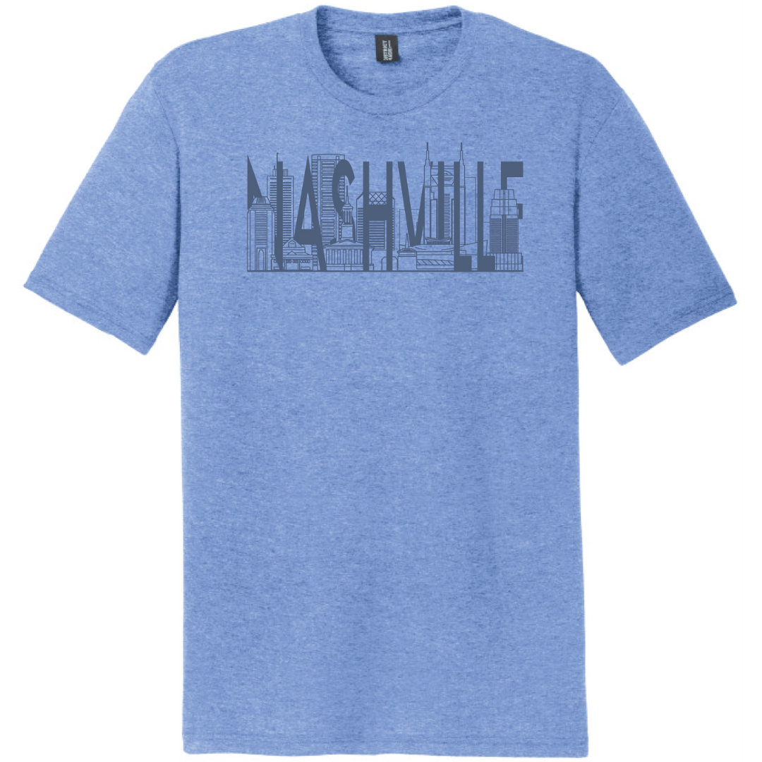 Blue shirt with "Nashville" hidden in the skyline.