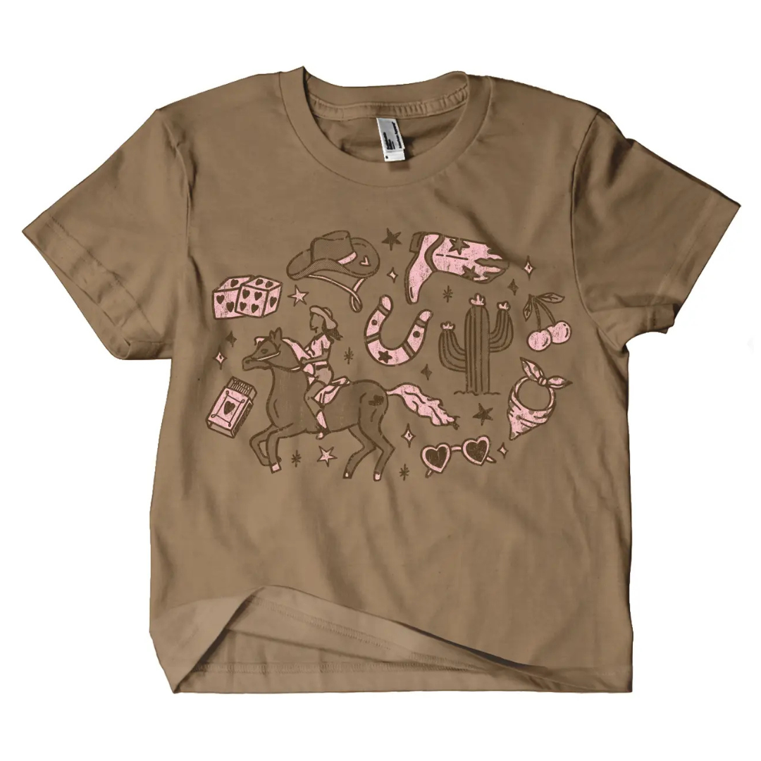 Cowgirl Icons Brown Mid Length Crop Shirt