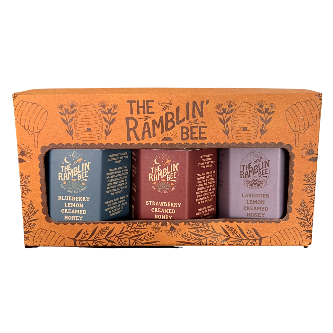 set of three, 3 oz jars of flavored whipped honey. 