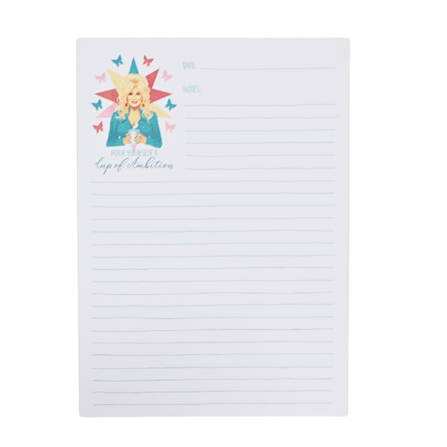 Dolly inspired lined notepad, "pour yourself a cup of ambition"