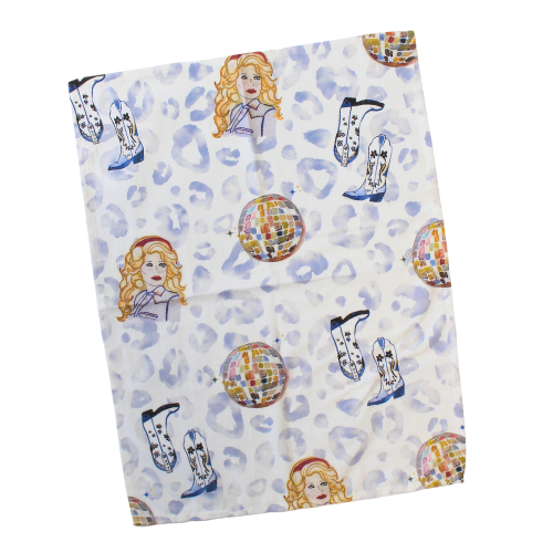 Dolly, Disco Balls and Cowgirl Boots Tea Towel