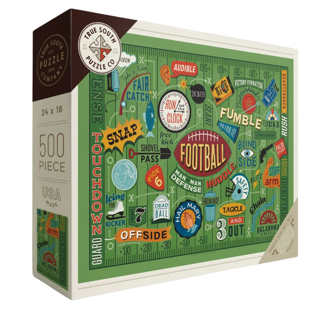 500 piece puzzle with Football sayings