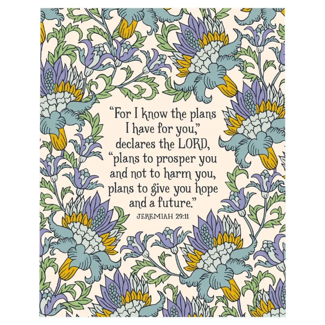 8x10 For I know the Plans Jeremiah 29:11 Scripture Art Print 