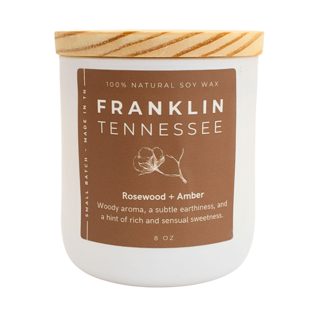 8 oz  100% soy wax candle in rosewood and amber