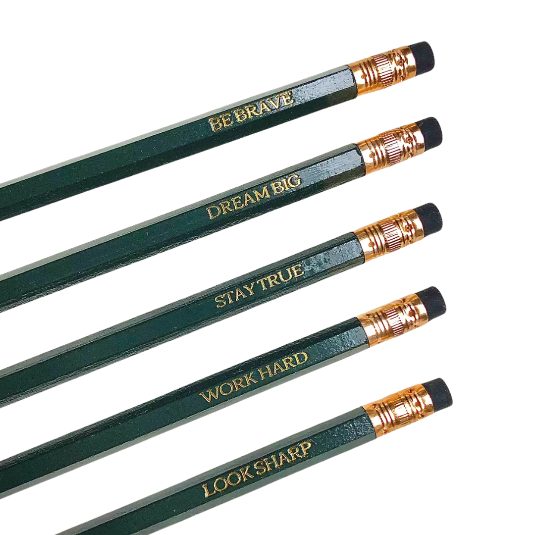 Green Go Get 'em Pencil Set, with inspirational sayings. 