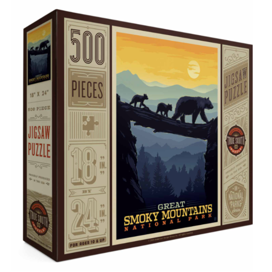 500 piece puzzle of bears in the Great Smoky Mountains.