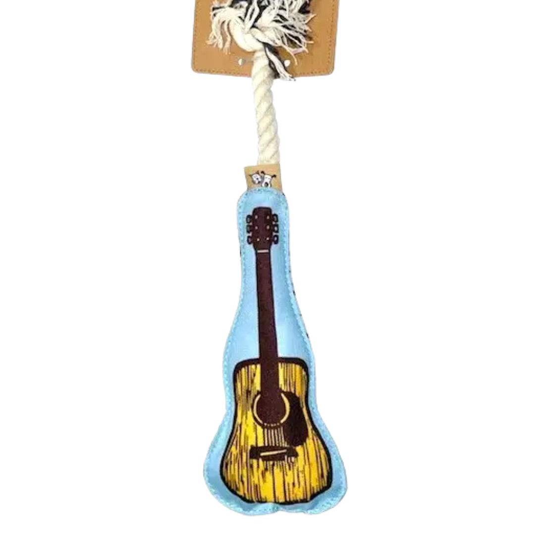  Tug o' War dog toy with guitar print. 