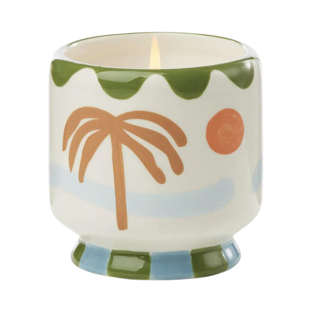 8 oz Hand Painted Lush Palm Tree Ceramic Candle