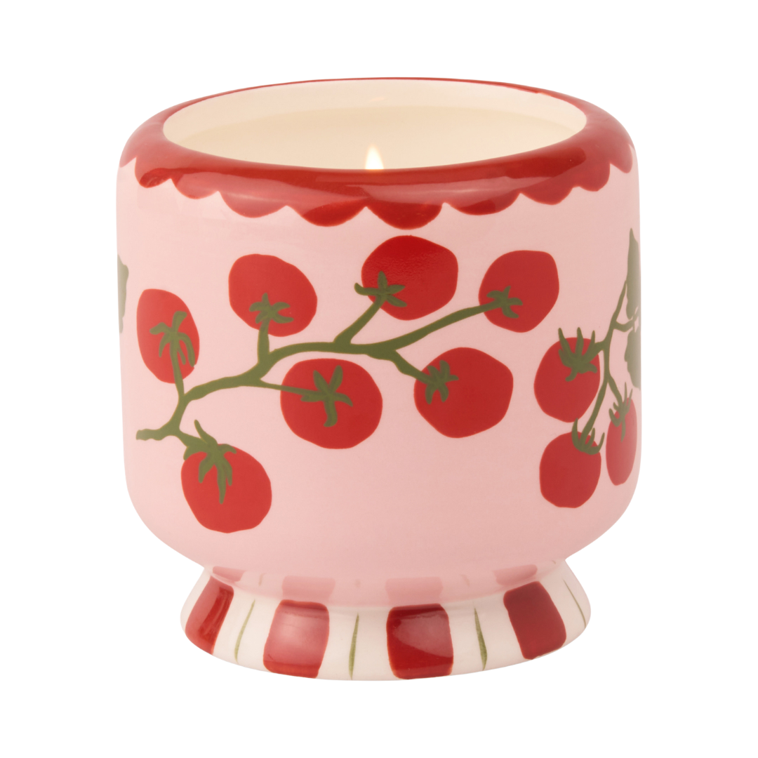 8 oz Hand Painted Tomato Vine Ceramic Candle.