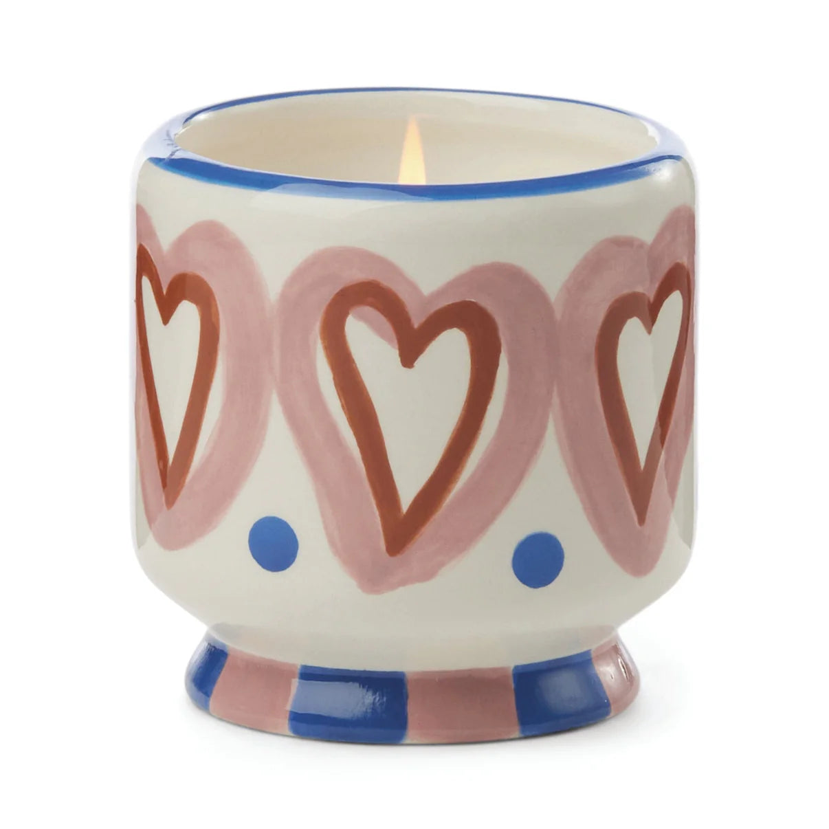 8oz soy wax candle in ceramic vessel with hearts. 