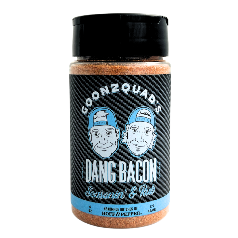 Goonzquad's Dang Bacon seasoning and rub in plastic seasoning shaker. 