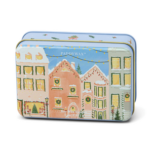5oz holiday scented tin with holiday image. 