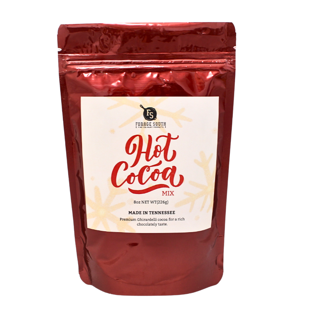 8 oz of hot cocoa mix. Shiny red bag.