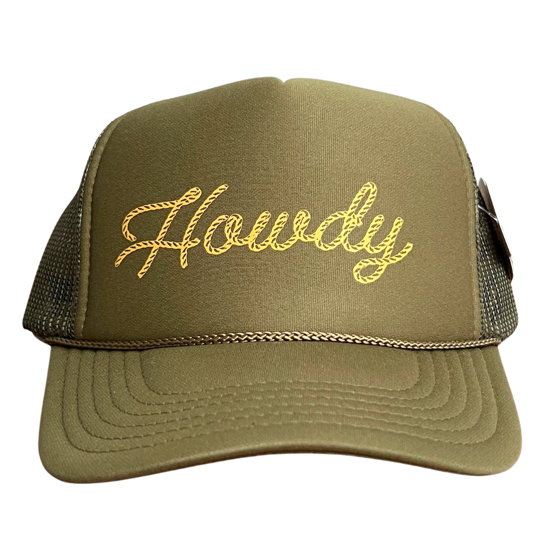 hunter green trucker style hat with mesh sides and an adjustable back.  