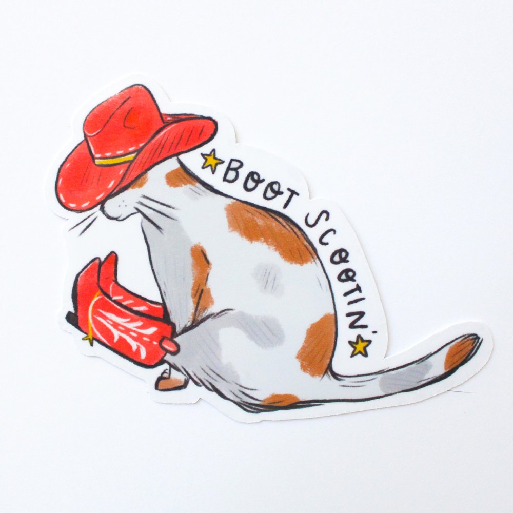 Boot Scootin' Cat Sticker