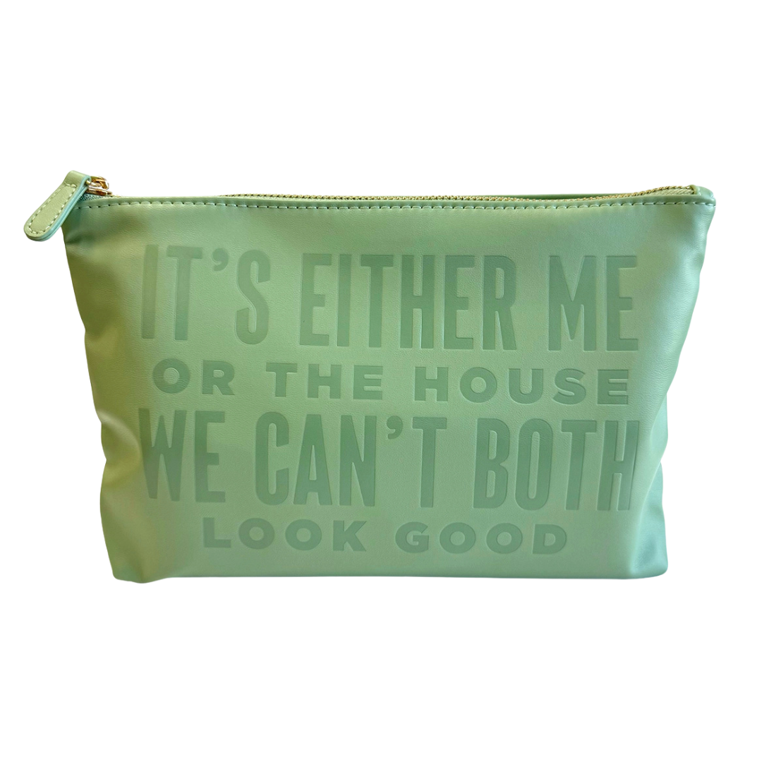 Green faux leather zipper pouch. 