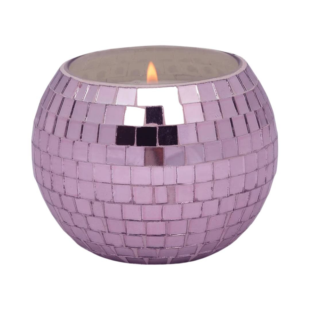 10 oz soy wax lavender candle in a purple disco ball. 