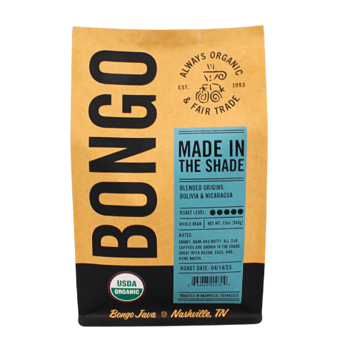 Whole coffee beans organic fair trade  dark roast "Made in the Shade".