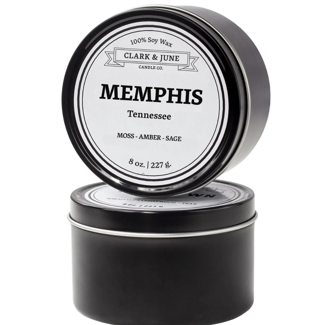 8 oz soy wax candle in black tin with lid. 