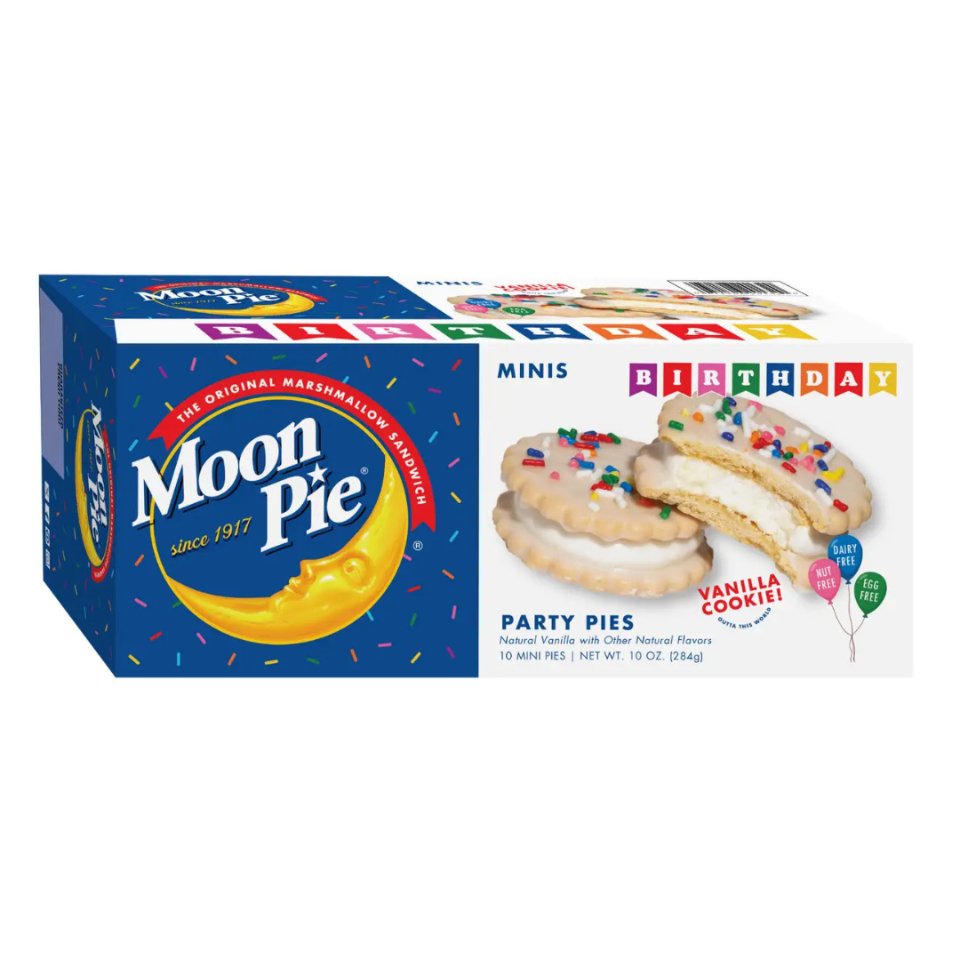 Box of 12 Mini Birthday Cake flavored Moonpies.