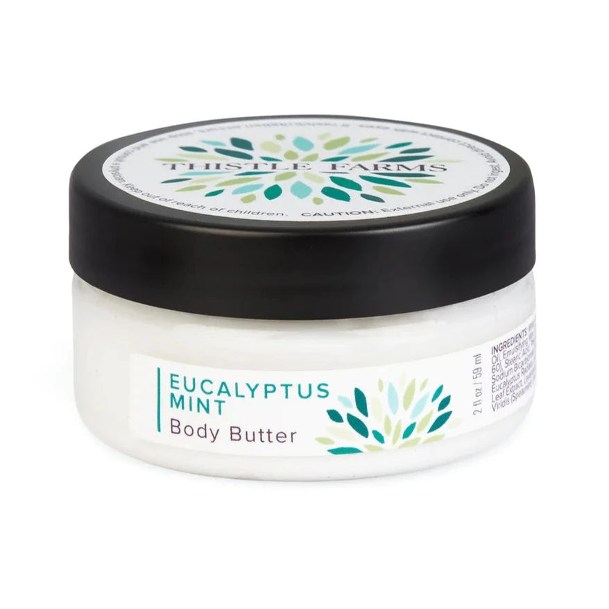2 fl oz Mini Travel Size Body Butter in Eucalyptus Mint.