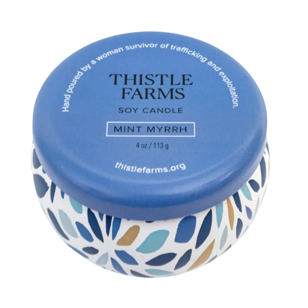 4 oz. candle is made from 100% pure soy wax. comes in blue floral tin with lid. 