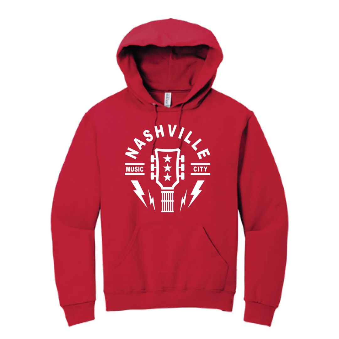 Music City Guitar Red Hoodie Sweatshirt