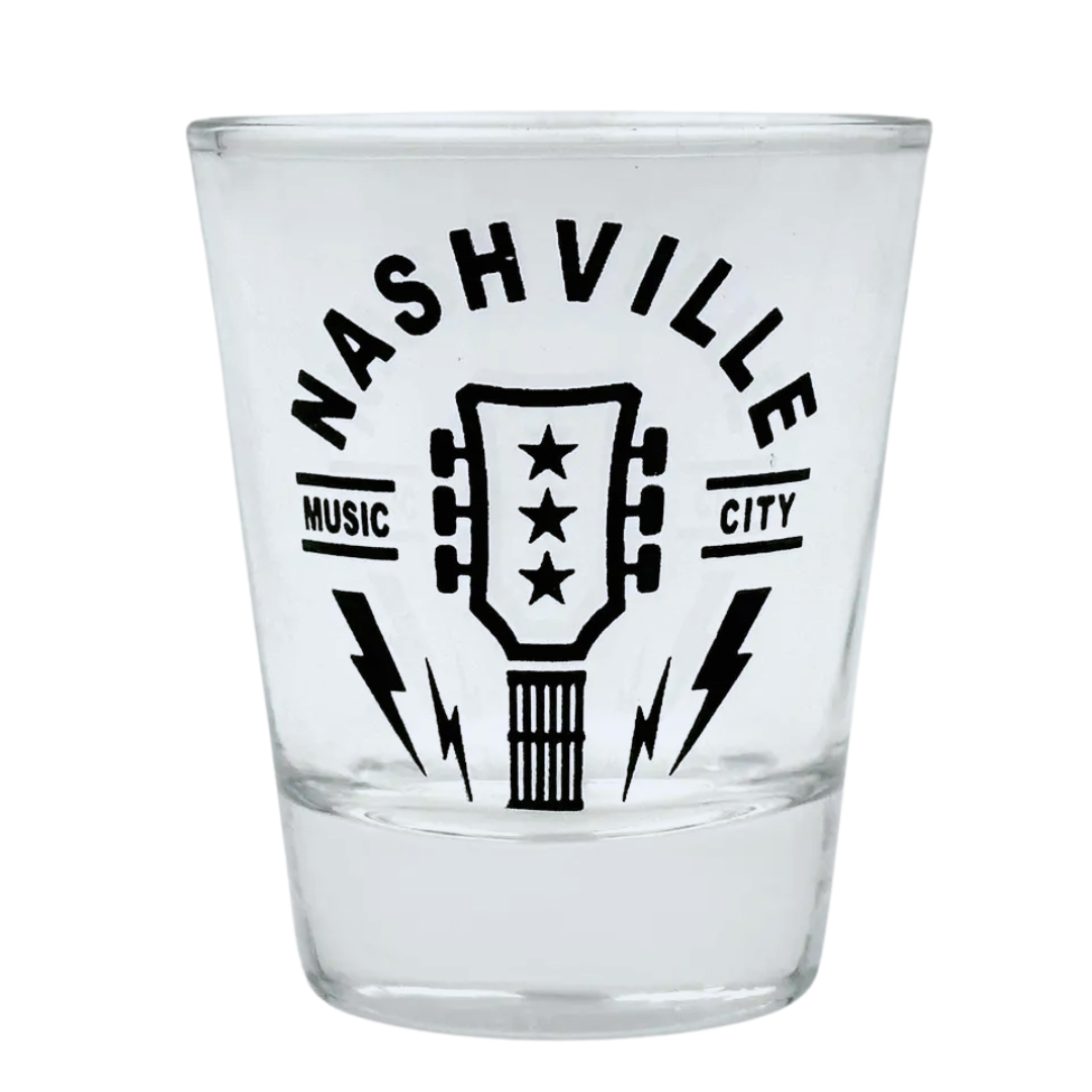 Nashville Music City shot glass. Clear Glass.