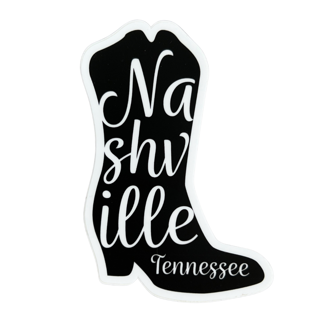 black and white Cowgirl Boot Magnet says Nashville, Tennessee