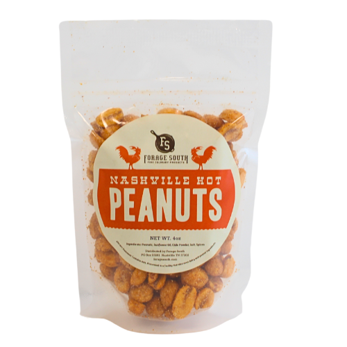 8 oz bag of "nashville hot" peanuts in clear bag. 