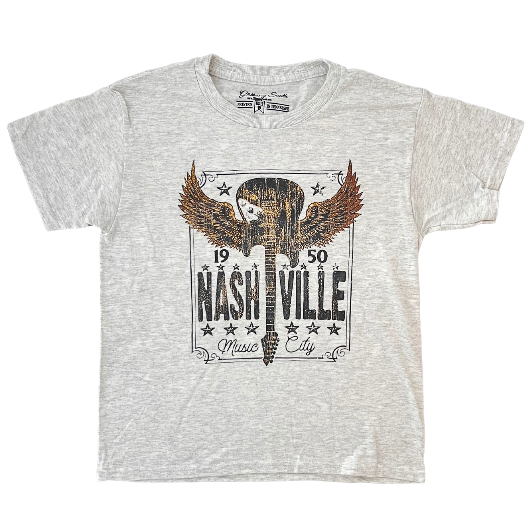 Heather Grey shirt with Winged Guitar.