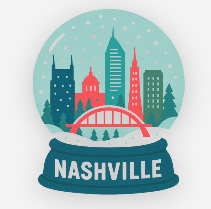 Acrylic Christmas ornament of the Nashville skyline.