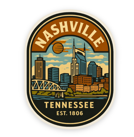 Tn Sticker Nashville Tennessee Skyline Badge Sticker | Front Porch Design Co ...