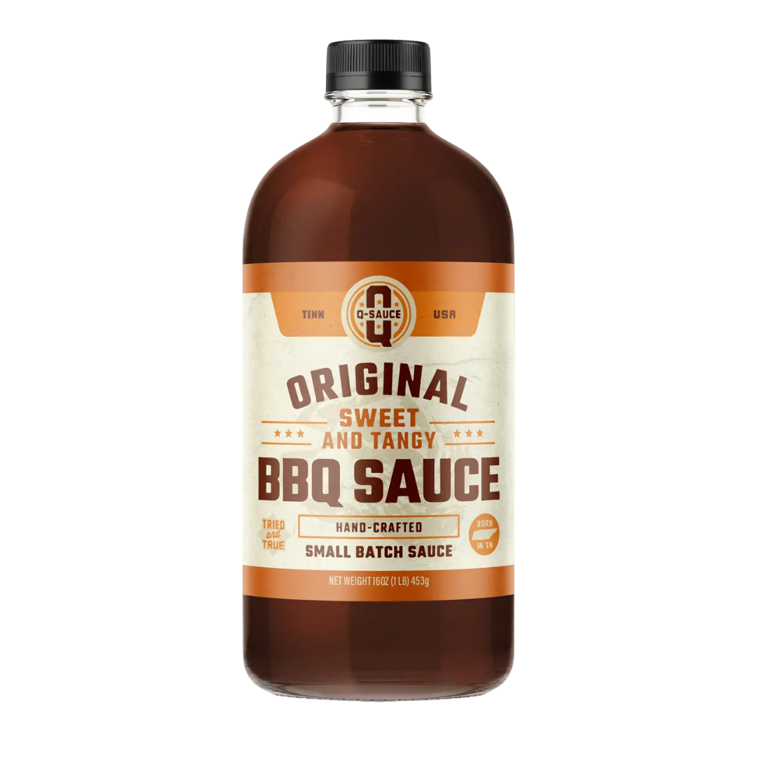 Glass bottle of BBQ sauce from Q-sauce. 