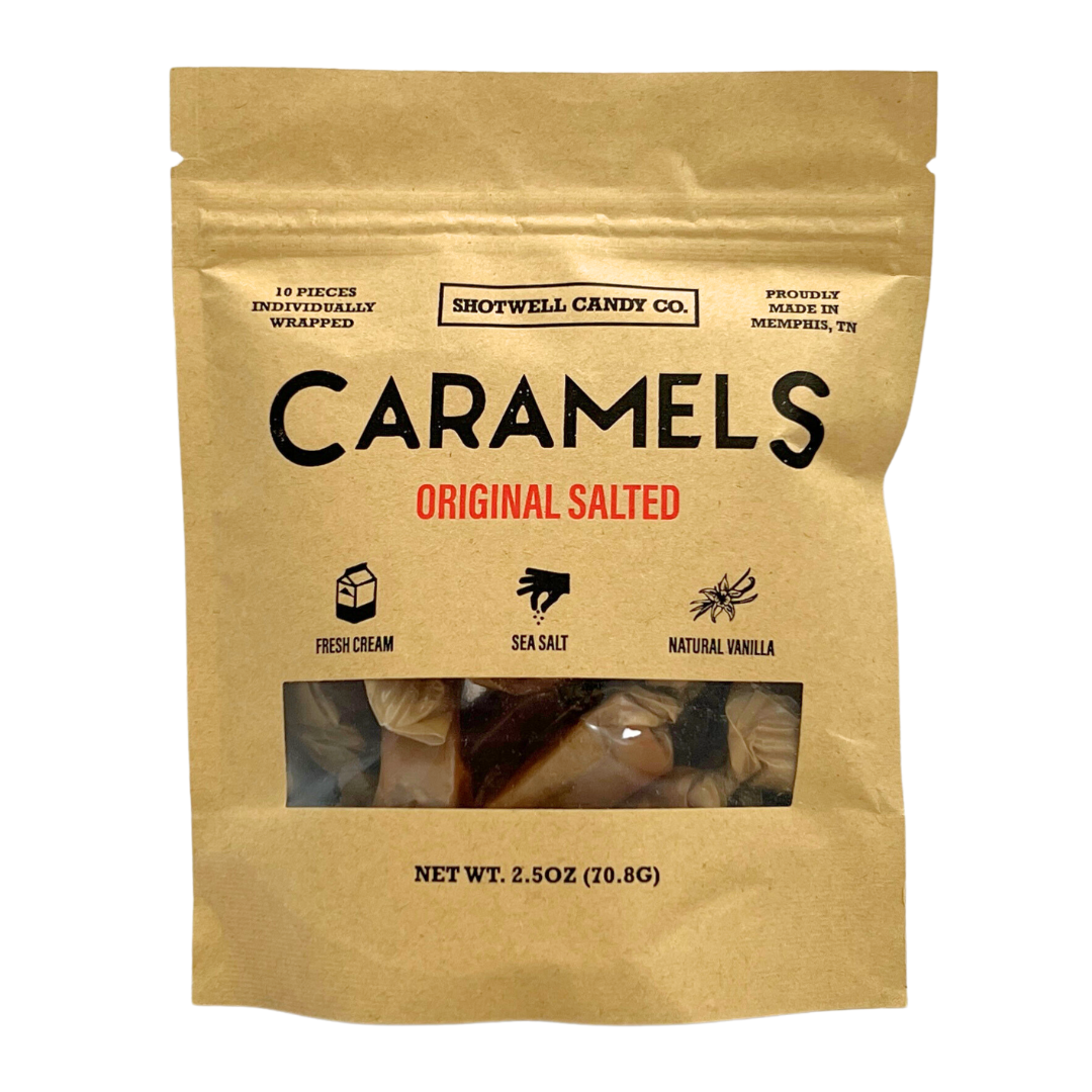 Resealable bag of individually wrapped caramels from Shotwell Candy Co.