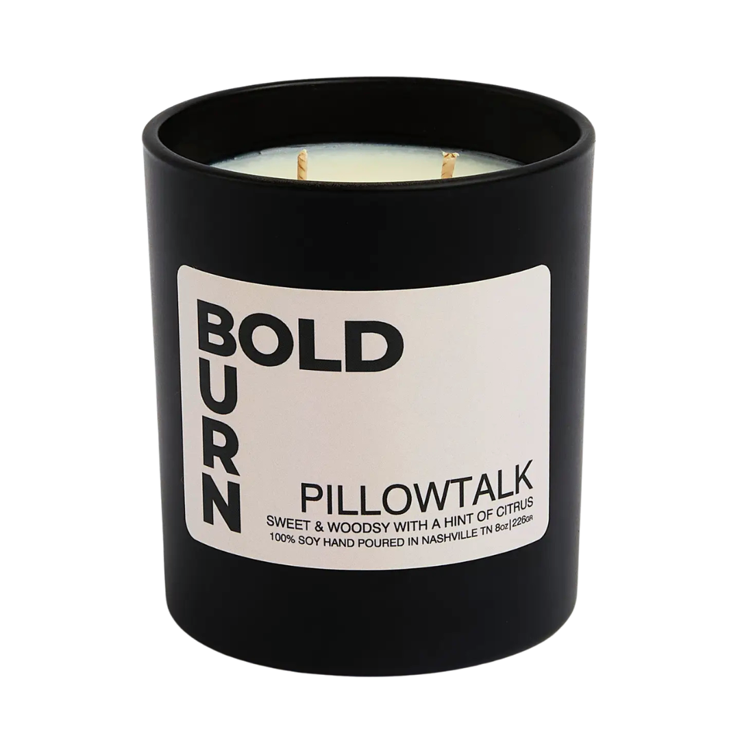 8 oz dual wick soy wax candle in black glass vessel. 