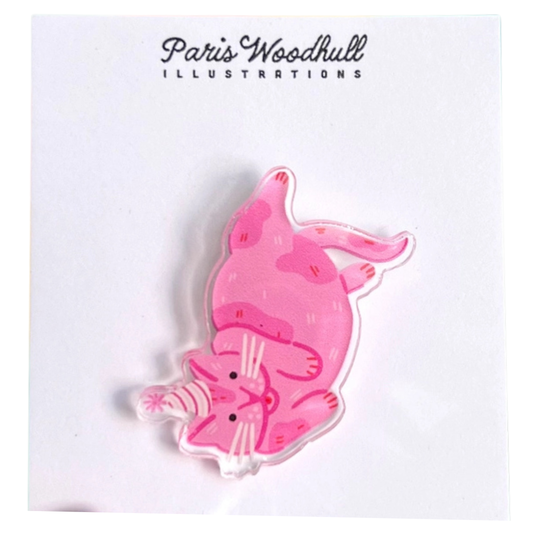 Pink Lazy Cat Acrylic Decorative Lapel Pin 